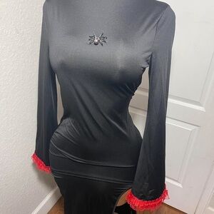 Black Gothic Dress with Red Trim M